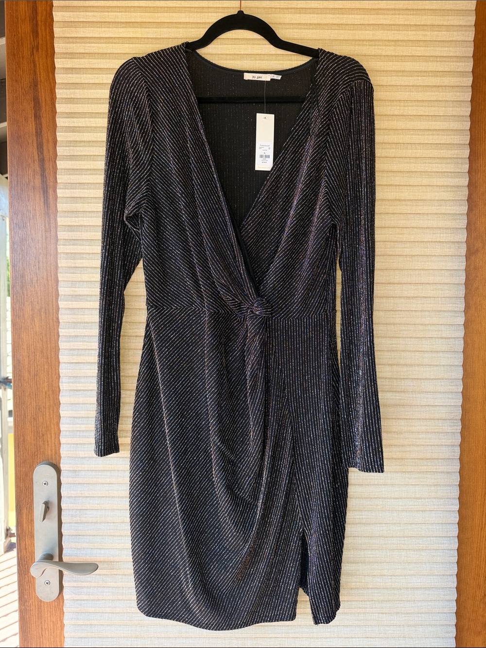 NWT Francesca's Collections Black Metallic Gold Thread Long-Knot Dress Size XL